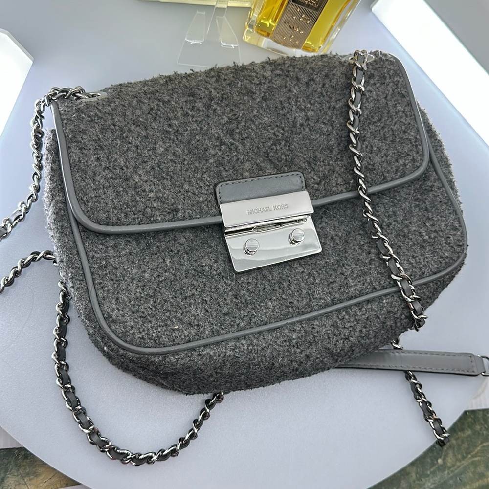 Michael Kors Gray Wool Chain Crossbody Bag